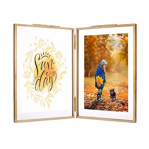 Rising Star Messing Fotolijst Vintage Dubbele 4x6 Opvouwbare Fotolijsten Goud met Geperst Glas