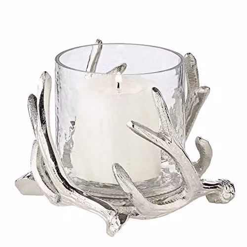 Edzard Windlicht Kingston Hertengewei Vernikkeld Aluminium en Glas B/D/H: 15 x 15 x 13 cm