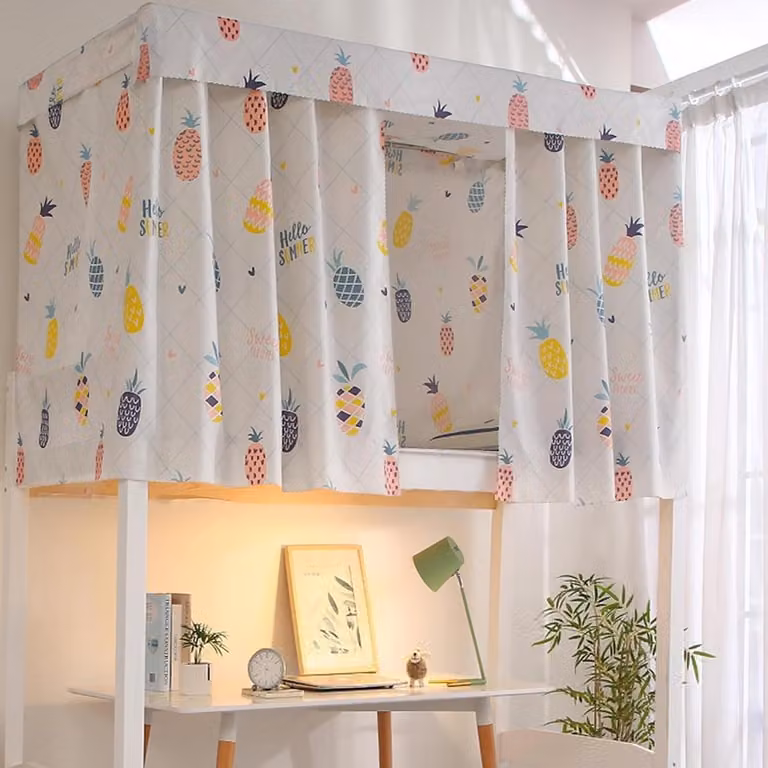 Bedgordijn voor stapelbed met ananas print, verduisterend privacy gordijn, 135 x 200 cm