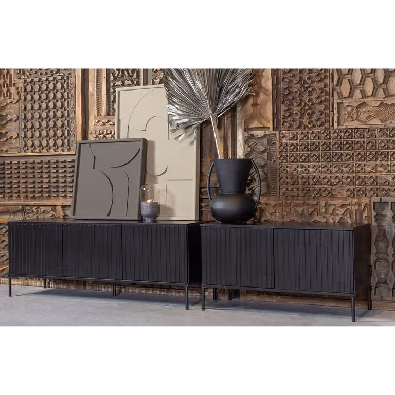 home24 Kast van massief hout zwart/zwart B/D/H: 100 x 56 x 44 cm
