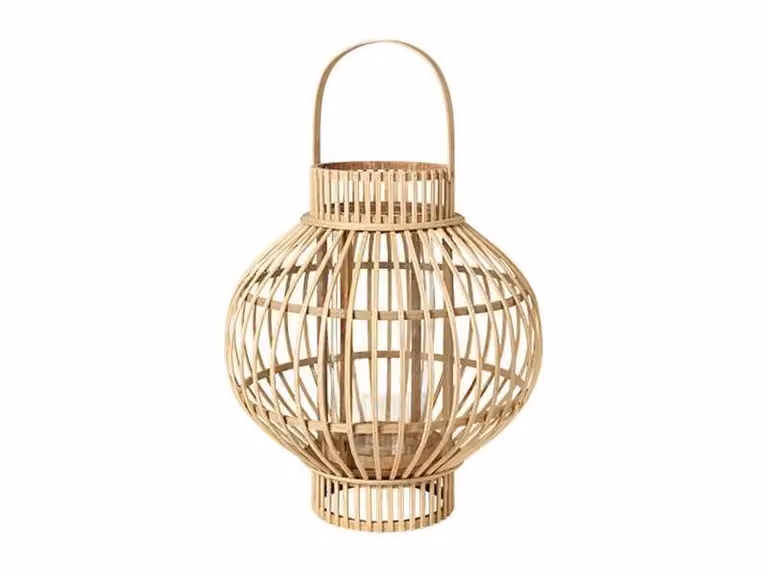 Broste Copenhagen Globus lantaarn bamboe en glas H: 40 cm, B: 36 cm