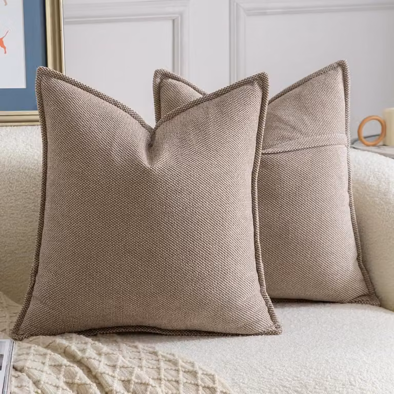 Set van 2 Chenille Fringe Kussenslopen 40x40 cm - Licht Beige Decoratieve Boho Kussens voor Sofa en Slaapkamer