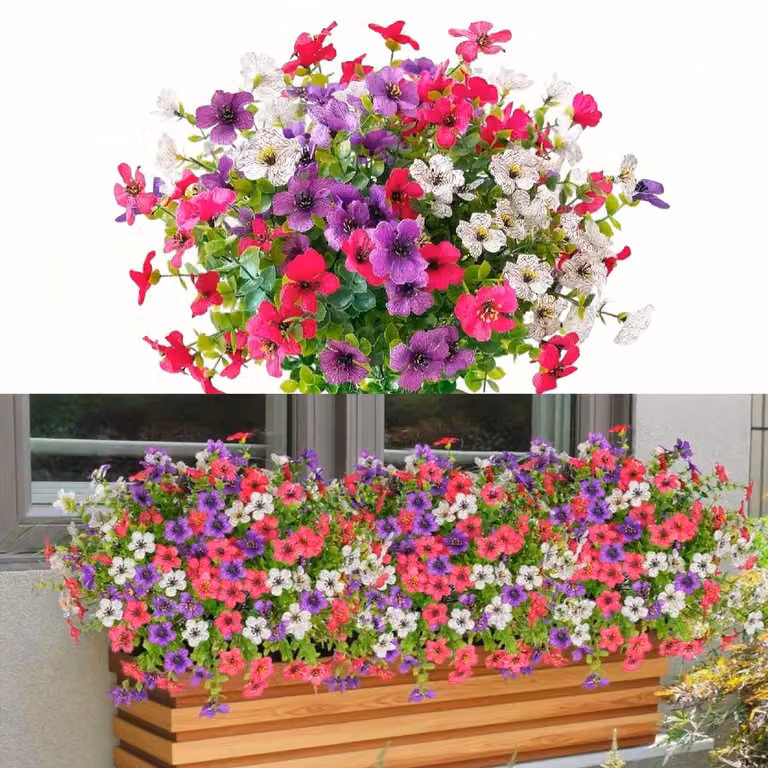 Dailygoods Yuliga Violet Simulatiebloemen - 6 Boeketten - Kunstplanten voor Binnen- en Buitendecoratie