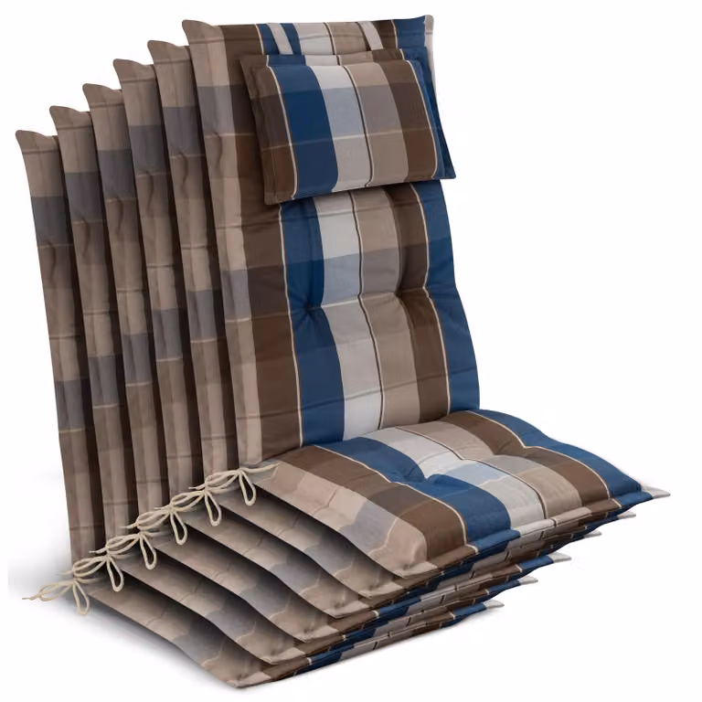 Beautissu Set van 6 Premium Rugkussens, Bruin-blauw geruit, B/D/H: 120 x 50 x 7 cm