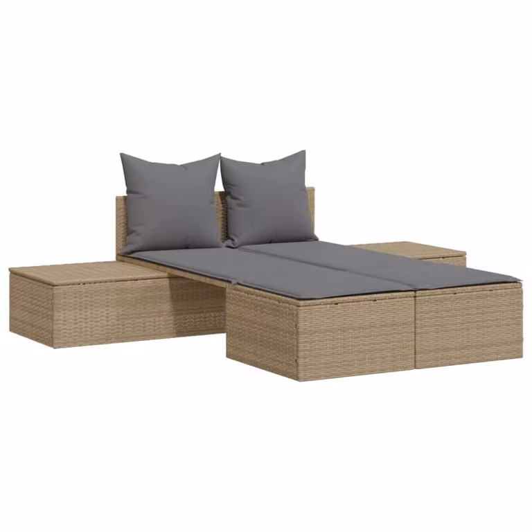 vidaXL Dubbele ligbed met kussens, beige, polyrotan