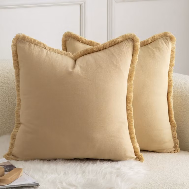 Set van 2 Boho kussenslopen van katoen in kaki, 40 x 40 cm, decoratieve kussenhoezen zonder vulling