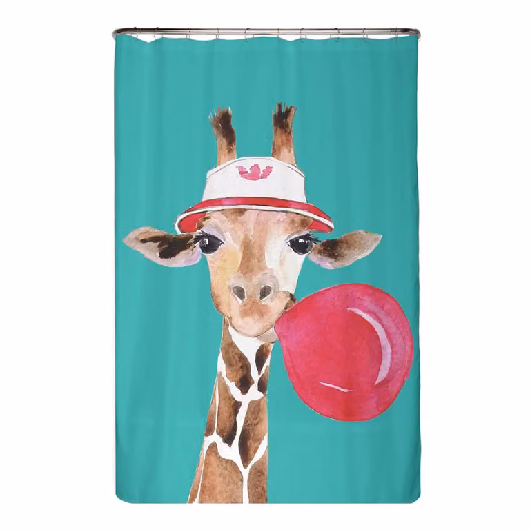 home24 Gerecycleerd douchegordijn Giraffe microvezel meerkleurig B: 120 cm, H: 180 cm