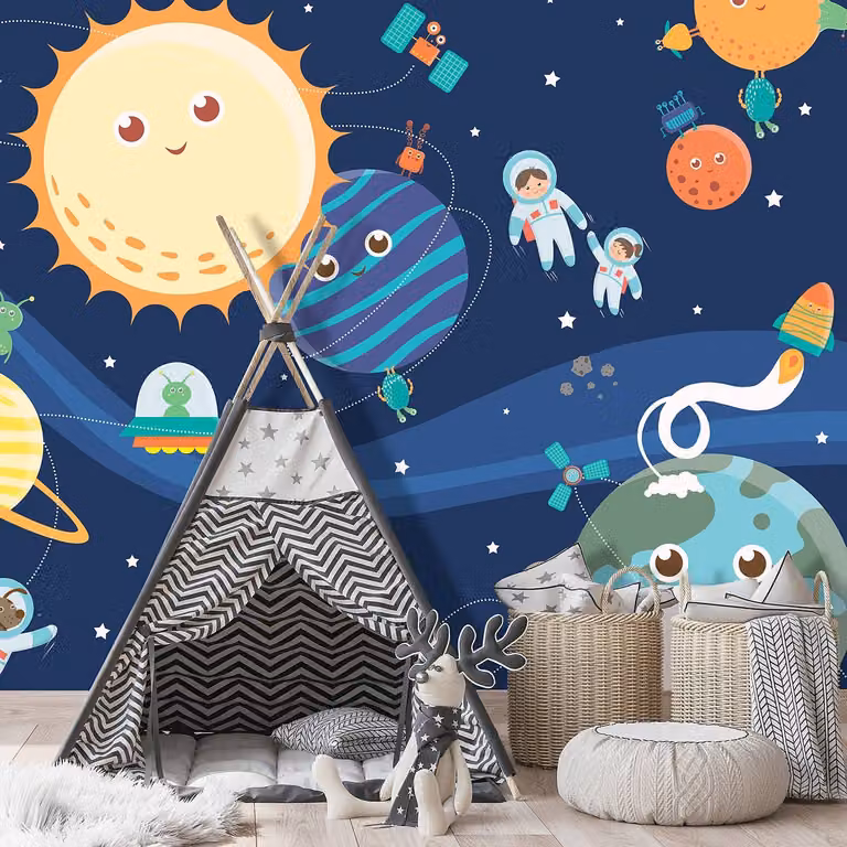 home24 Vlies-fotobehang Happy Planets, Abstract Multicolour, B: 300 cm, H: 210 cm