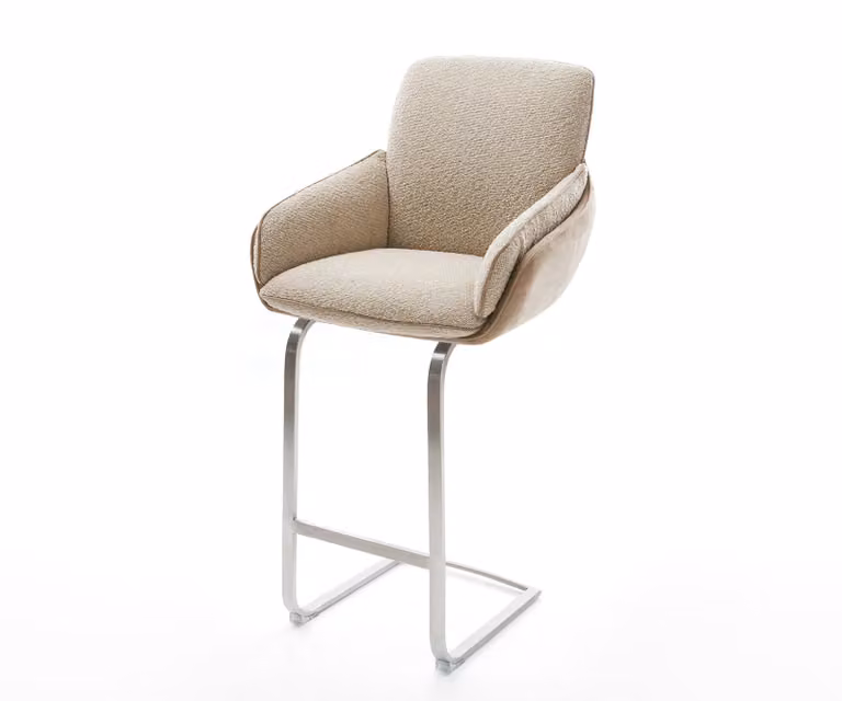 DELIFE Barkruk Luan-Flex met RVS frame en materiaalmix van microfibre en boucle in beige en bruin