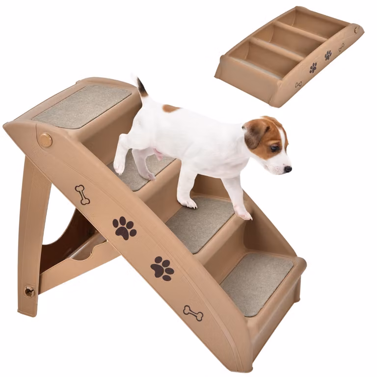 Costway 4-staps huisdierentrap met zacht vilt voor honden en katten, koffiekleur