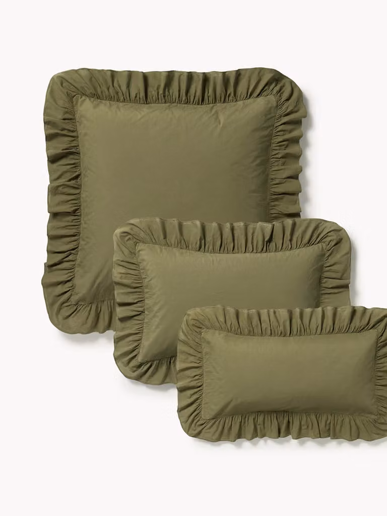 Westwing Collection Louane gewassen katoenen perkal laken met ruches 80x80 cm
