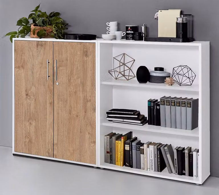 home24 Dossierkast Sanremo 2-delig wit/eikenhouten look B/D/H: 114 x 33 x 85 cm