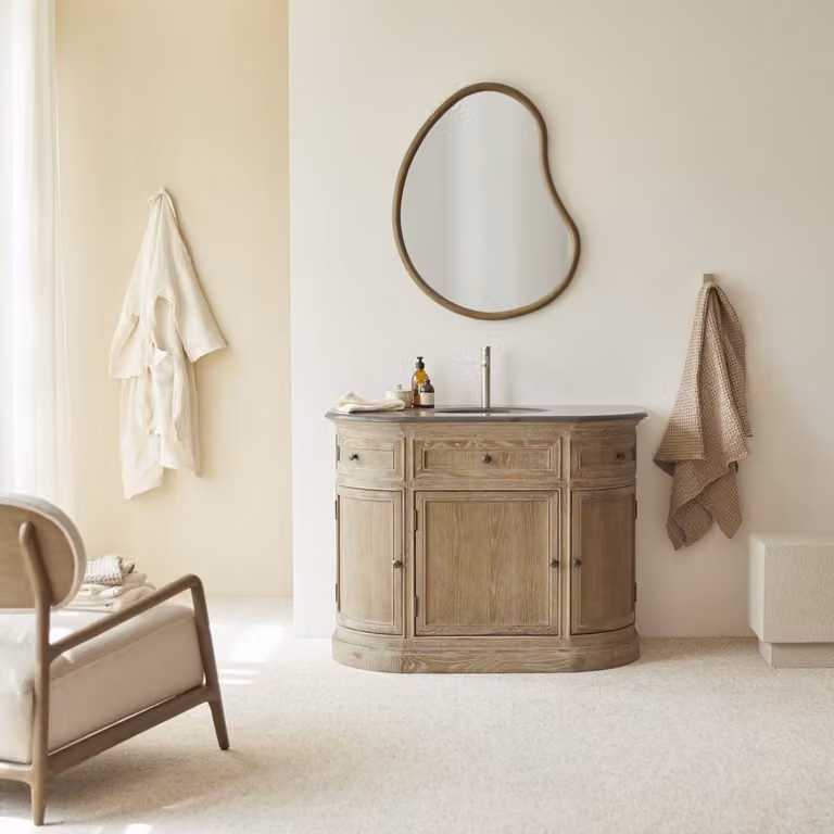 Tikamoon Badkamermeubel van eikenhout en steen in beige en bruin, Breedte: 110 cm