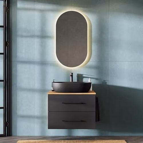 Planetmöbel Badkamermeubel LUX wastafelonderkast met deuren en laden, Goud Eiken/Antraciet, 70 cm