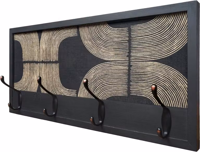 Wandgarderobe Hout Zwart Goud - Handgemaakte Kapstok voor de Hal of Woonkamer - B: 52 cm, D: 25 cm