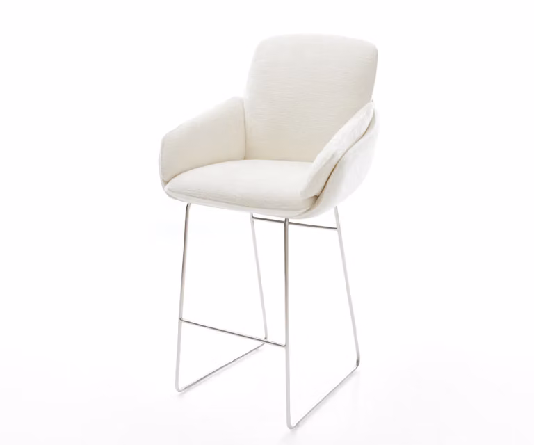 DELIFE Barstoel Luan-Flex Beige Bouclé met Zilveren Sledeonderstel