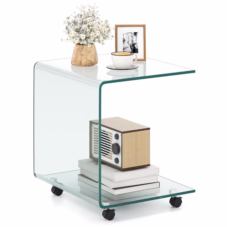 Costway C-vormige Bijzettafel Moderne Telefoontafel - Transparant