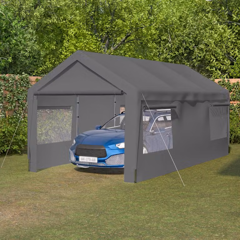 Wintervaste carport tent met rolluikramen en afneembare zijwanden, 3 x 6 meter