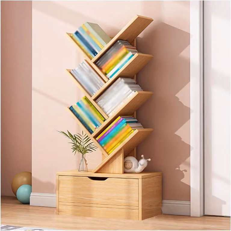 Boekenplank Boom - Verticale Boekenkast met 8 Lagen - Walnootkleur