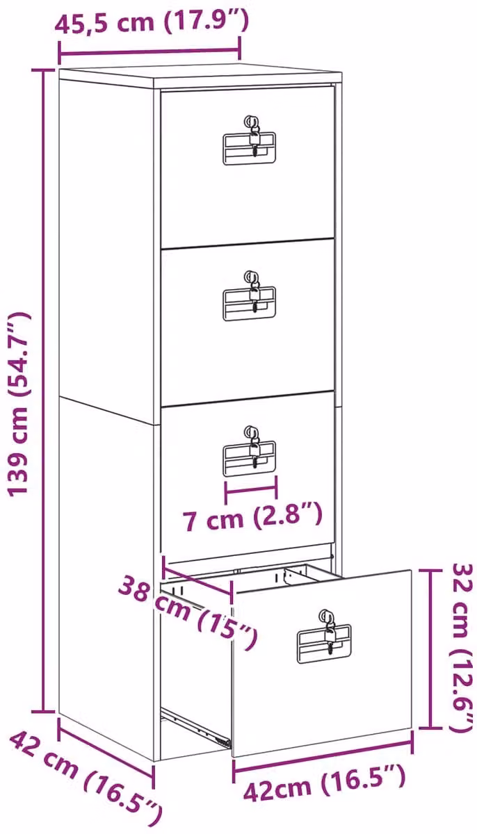 vidaXL Bestandkast van staal - Mosterdgeel - B: 45,5 cm, D: 42 cm, H: 139 cm