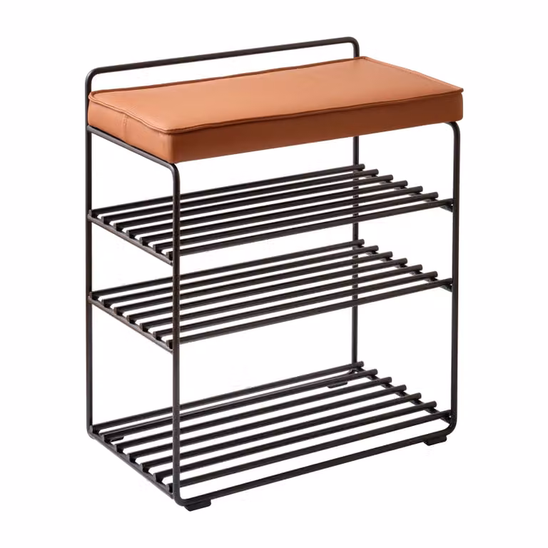 Maze Lower East Seat rek-kruk Black-cognac leer B/D/H: 50 x 28 x 58 cm