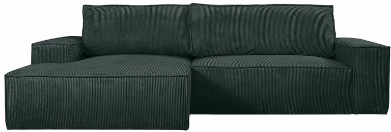 AMELIA Hoekslaapbank - Ribfluweel - Groen - Linkerhoek - 267 x 167 cm