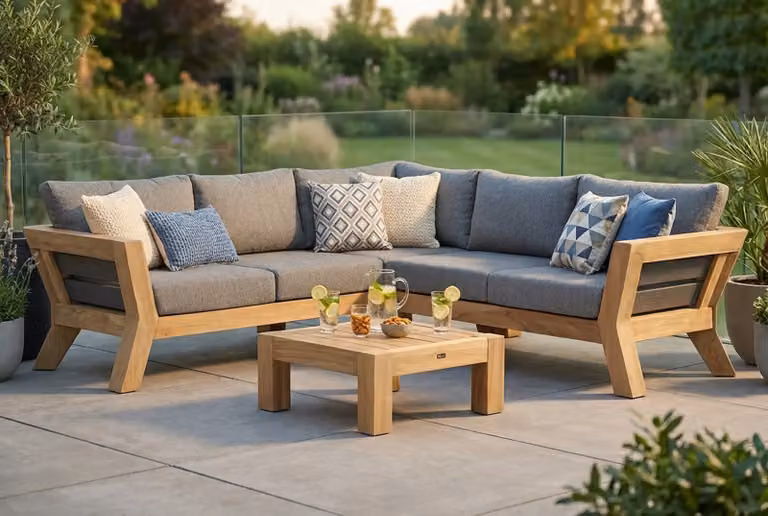 Santika Cantik 4-delige hoek loungeset met teak en aluminium in grijs