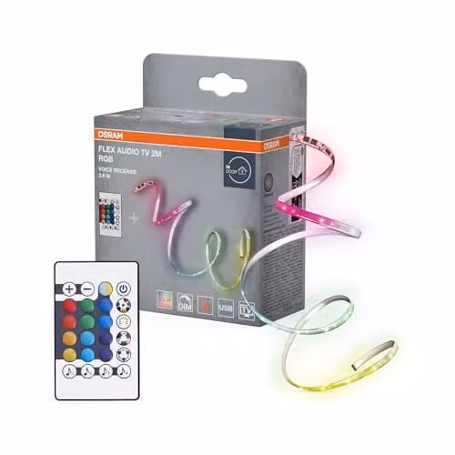 Osram Flex Audio TV LED-strip, wit, 2 m, RGB, met geluidsontvanger en afstandsbediening, USB-aansluiting