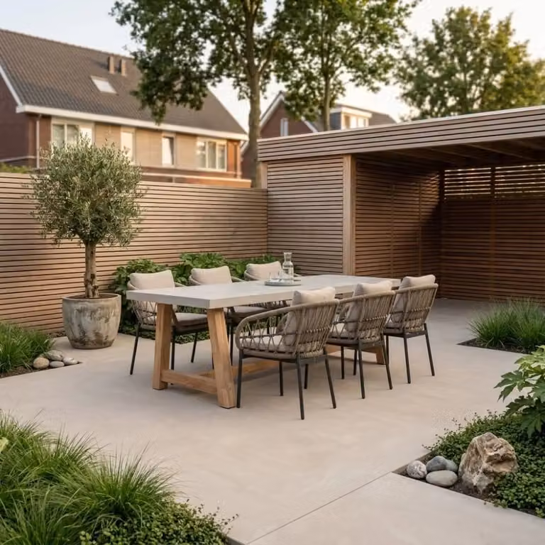 Veltis Dakota dining tuinset voor 6 personen in beige en antraciet met betonlook en touw, 250 cm