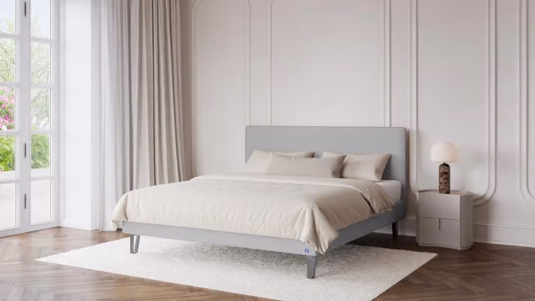 BRUNO Classic bed lichtgrijs met matras en lattenbodem B/D: 180 x 200 cm