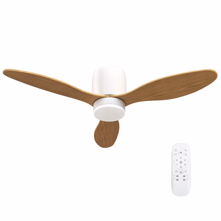 HOMCOM plafondventilator met instelbare LED-verlichting, afstandsbediening, 6 snelheden, timer en omkeerbare motor, 115 cm, naturel