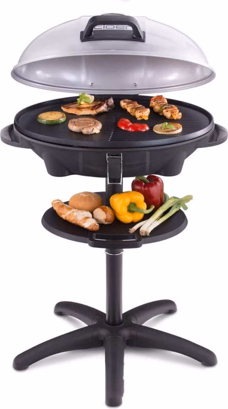 Cloer 6789 Elektrische Kamado Grill en Kookstation met Roosters, Zwart en Zilver
