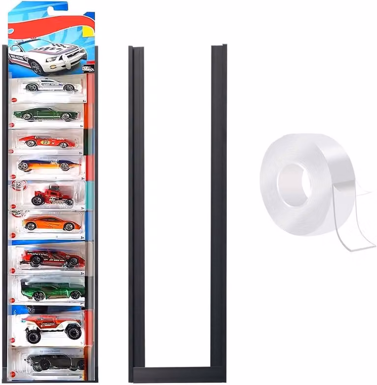Set van 4 Wandgemonteerde Vitrinekasten met Glazen Deuren en Aluminium Frame voor Modelauto's