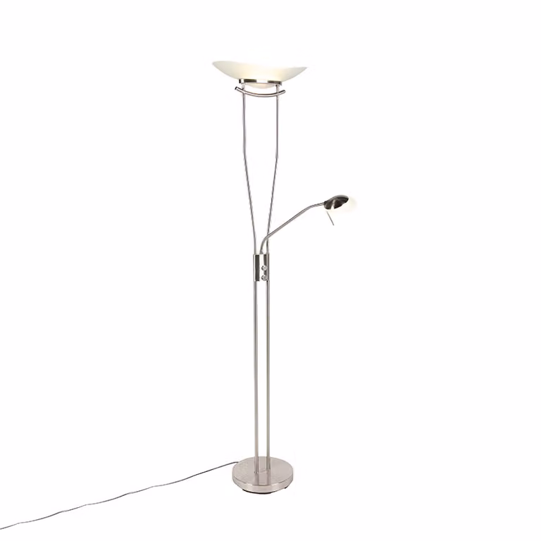 Qazqa Moderne Vloerlamp van RVS en Glas in Wit en Zilver met Dimbare LED en Verstelbare Lichtinval