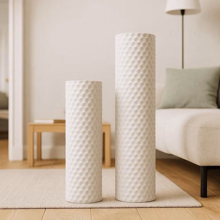 Set van 3 Grote Vloervazen van Metaal in Goud, Handgemaakt Robuust Ontwerp, Hoogte: 76 cm, 62 cm en 50 cm