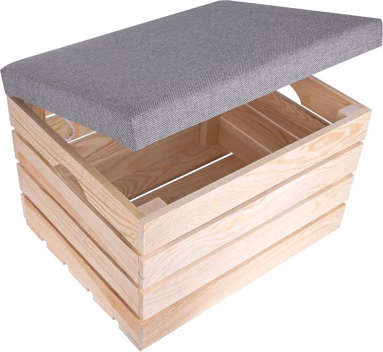 Houten Opbergkist met Gestoffeerde Zitting - Multifunctionele Kist voor Decoratie en Opbergruimte - B/D/H: 50 x 40 x 35 cm
