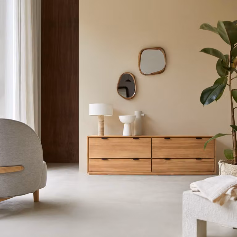 Tikamoon Senson modern tv-meubel van massief teakhout - Bruin - Breedte: 180 cm