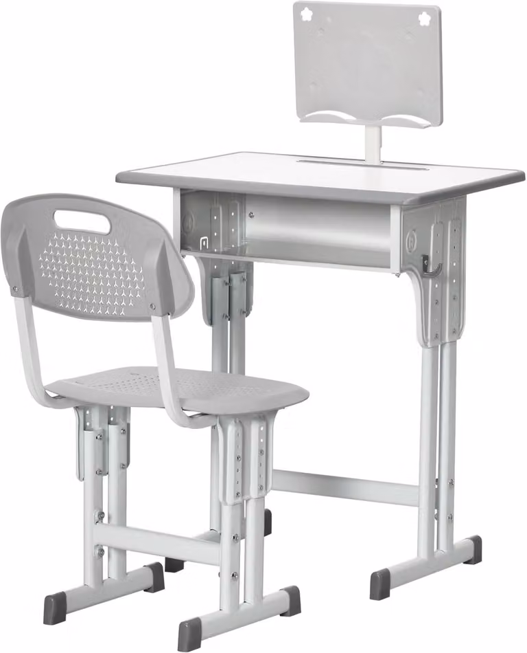 Lunpog Kinderbureau met stoel en leesstandaard, grijs, hoogte verstelbaar, B: 60 cm, D: 45 cm, H: 90-102 cm