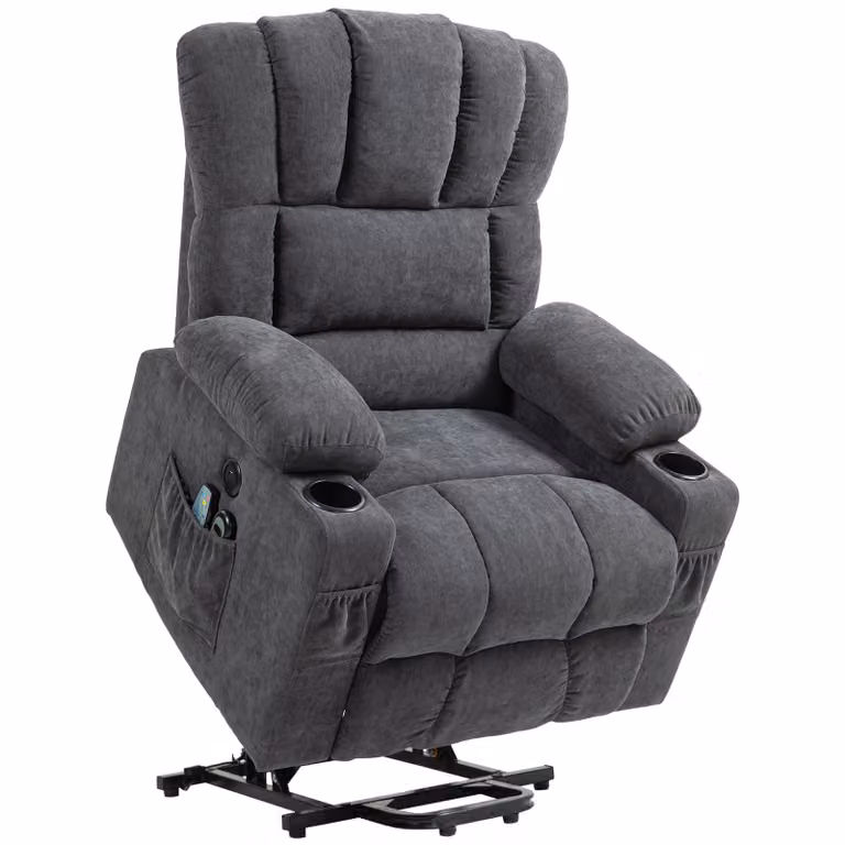 HOMCOM Massagestoel Elektrische relaxstoel met opsta-hulp, 8 massagepunten, lendenverwarming, tot 150 graden en USB, lichtgrijs, B/D/H: 87 x 87,5 x 108 cm