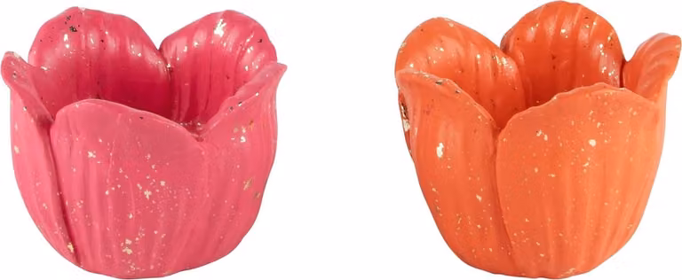 Set van 2 decoratieve tulp theelichthouders, fuchsia/oranje, B: 10 cm, D: 10 cm, H: 8 cm