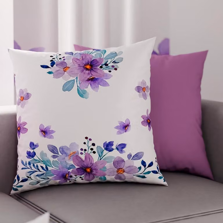 Set van decoratieve kussenslopen met paarse bloemen, 100% anti-allergene microvezel, 50 x 50 cm