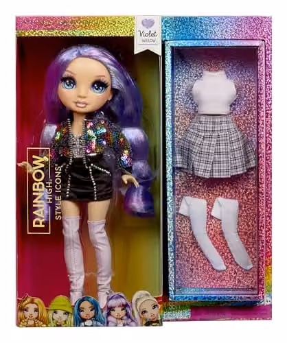 Rainbow High Style Icons Violet Willow Modepop met Doorkambaar Haar en Accessoires, 28 cm