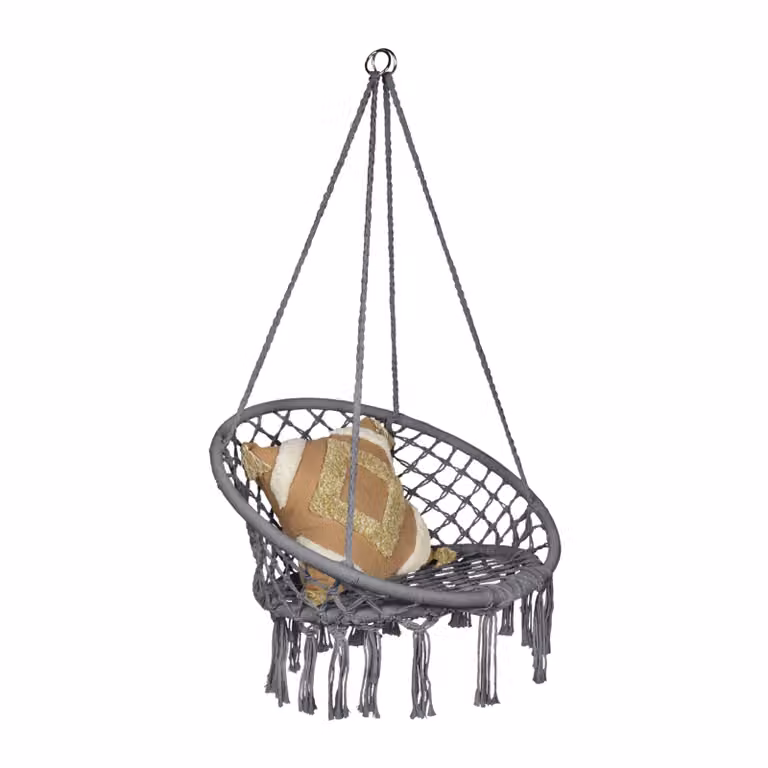 QUVIO Hangstoel voor buiten - Lichtgrijs - Touw en Hout