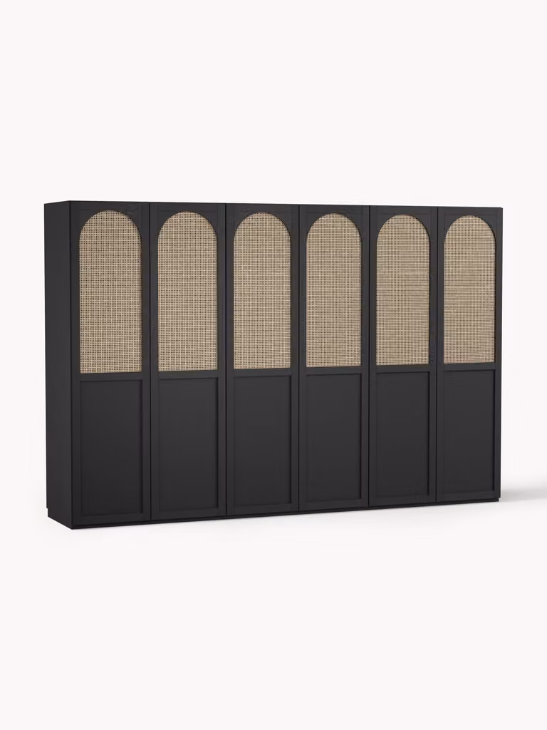 Westwing Collection Modulaire draaideurkast Jeanne met rattan en hout, Breedte: 300 cm, Hoogte: 200 cm