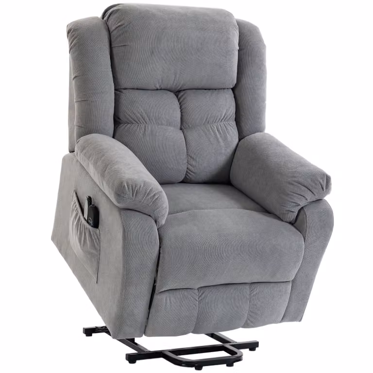 HOMCOM Massagestoel Elektrische relaxstoel met opsta-hulp, 8-punts massage, lendenverwarming, tot 150 graden en USB, lichtgrijs, B/D/H: 92 x 102 x 104 cm