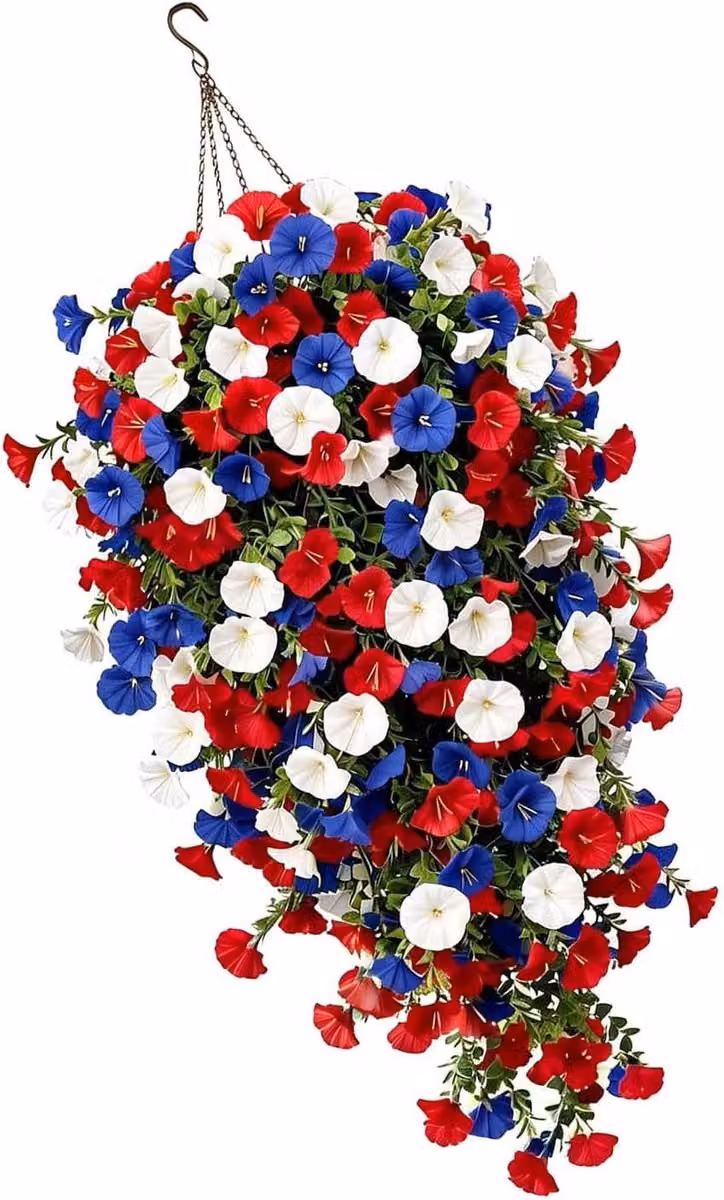 Nep Petunia Bloemen Mand Hangende Decoratie Rood Wit Blauw - 75 cm