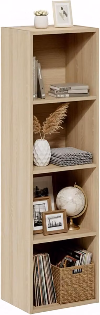 Modulaire Boekenkast met 4 Vakken in Natuurlijk Hout voor de Woonkamer, Hal of Slaapkamer