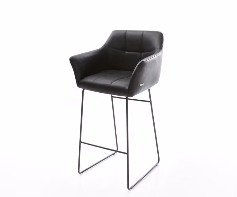 DELIFE Barstoel met armleuningen, echt leer, zwart, metaal, modern design