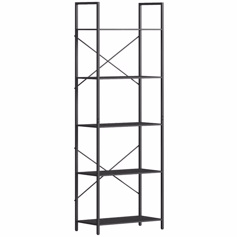 HOMCOM Boekenrek 5-laags Industrieel Metaal Zwart B/D/H: 60 x 30 x 170 cm