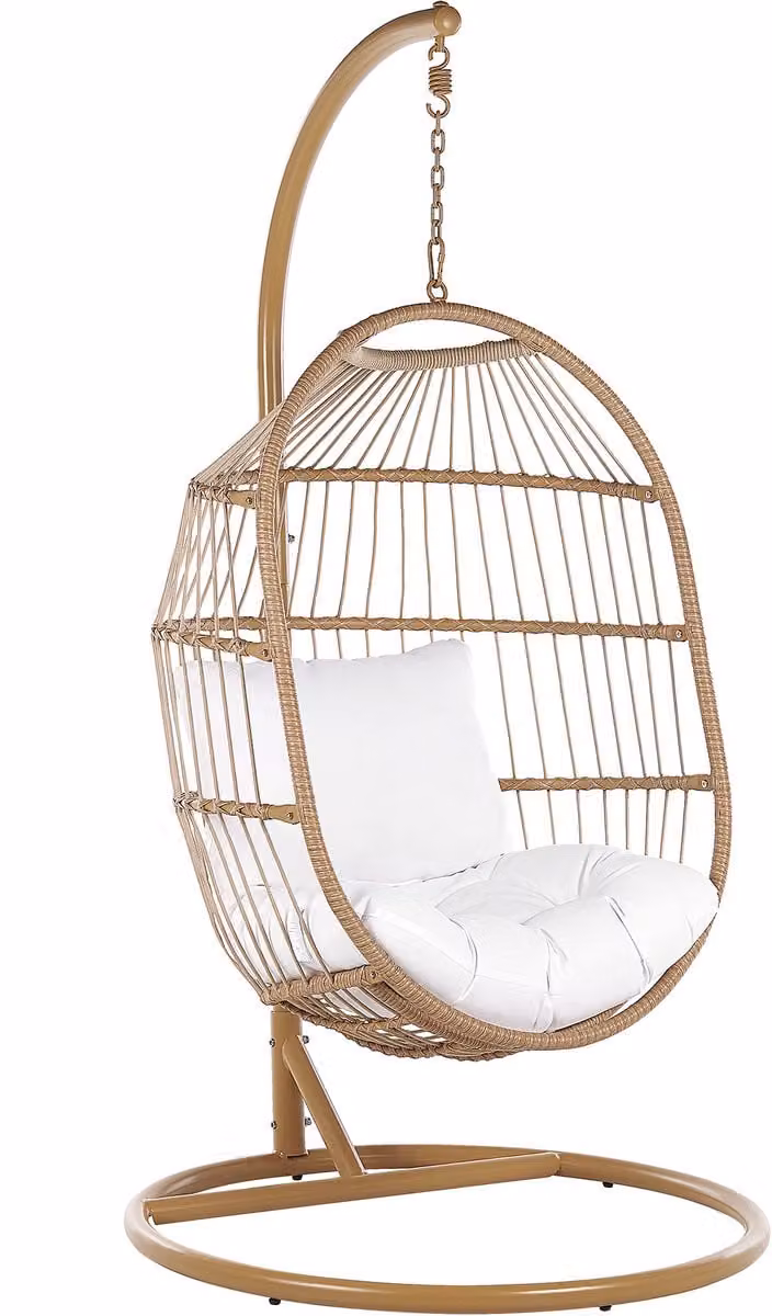 Alba Hangstoel met metalen standaard en zacht kussen in beige polyrotan